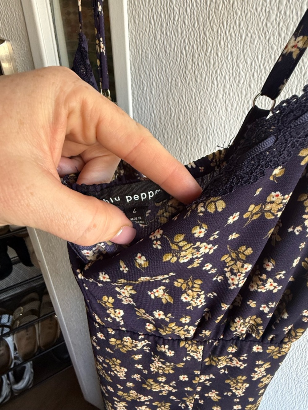 Blu Pepper Navy Floral Spaghetti Strap Dress